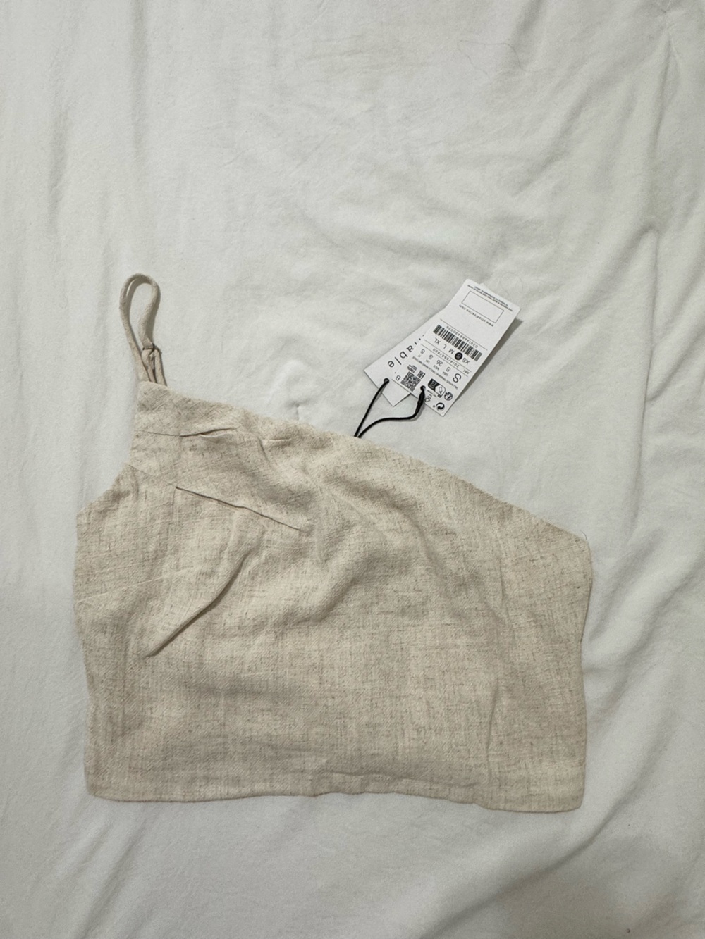 stradivarius Beige One-Shoulder Crop Top